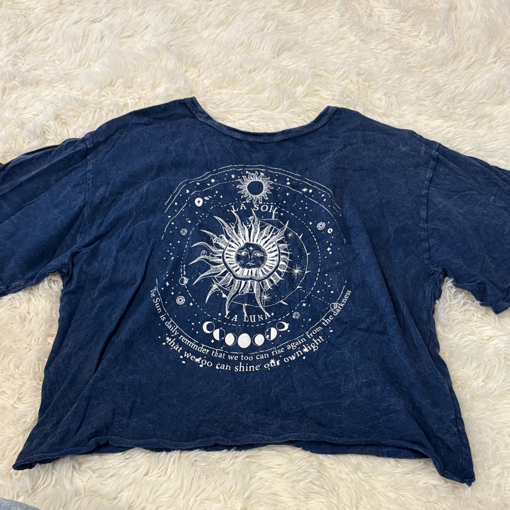 Navy Graphic Tee with Sun and Moon Design
